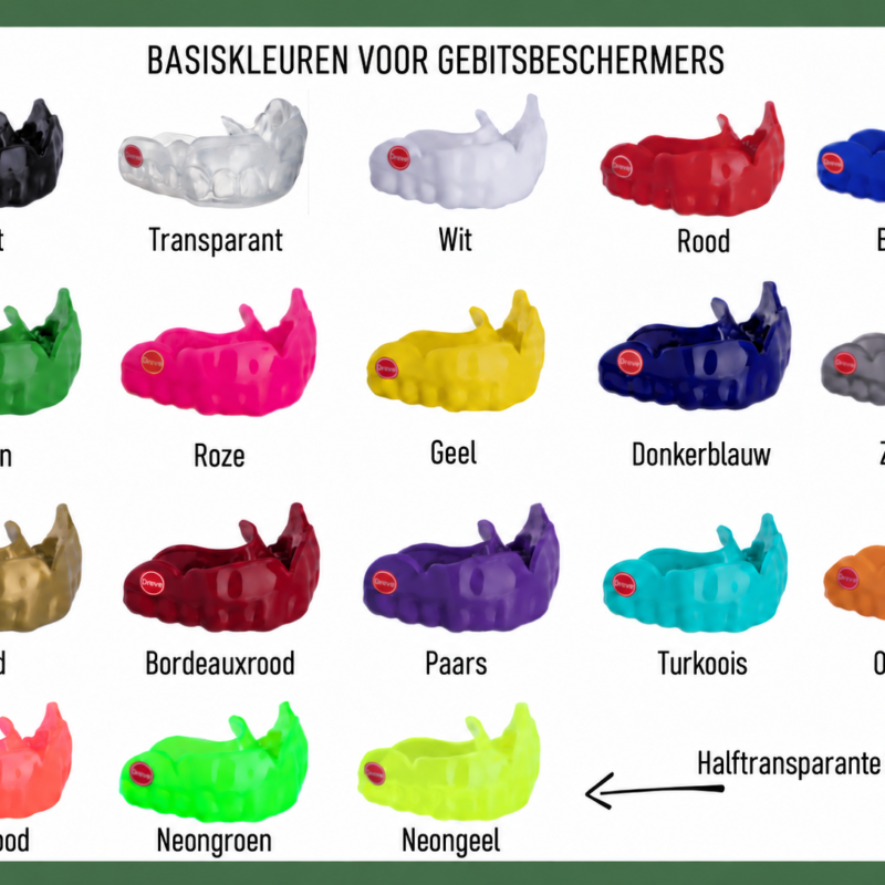 18 kleuren voor uw gebitsbeschermer op maat