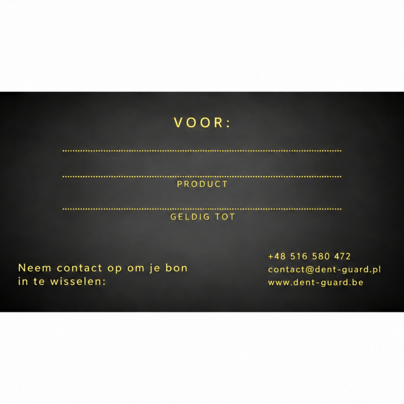 Achterkant van de cadeaubon — contactgegevens en invulvelden